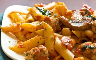 Penne mit Pilzen Hühnerbrust und Spinat