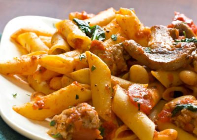 Penne-mit-Spinat-und-Pilzen