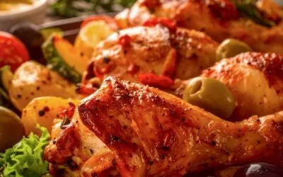 Ofen-Hähnchenkeulen mit Kartoffeln und Zucchini