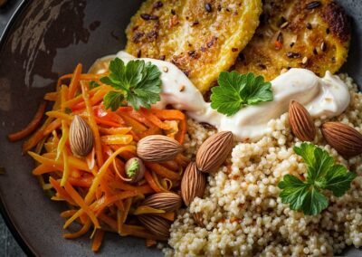 Couscous-mit-Moehren-Mandeln-und-gebratenem-Halloumi