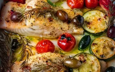 Mediterran gebackene Fischfilets mit Gemüse