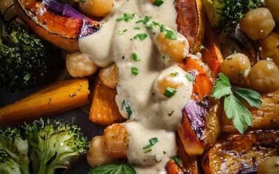 Gemüse- und Kichererbsenbowle mit Tahini-Dressing