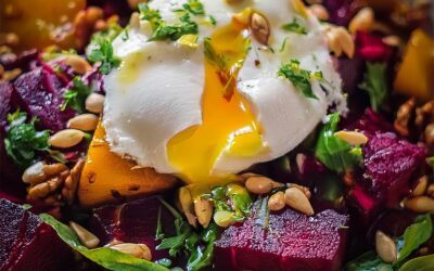 Rote-Bete-Süßkartoffel-Salat mit pochiertem Ei
