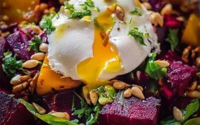 Rote-Bete-Süßkartoffel-Salat mit pochiertem Ei