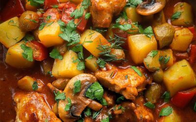 Hähnchen-Vindaloo mit Kartoffeln und Pilzen