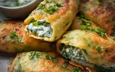 Vegane Kartoffeltaschen mit Spinat-Frischkäse-Füllung