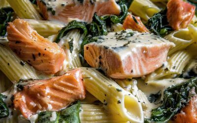 Penne mit Lachs und Spinat
