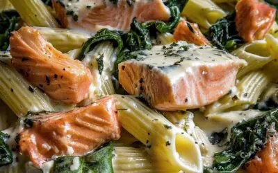 Penne mit Lachs und Spinat