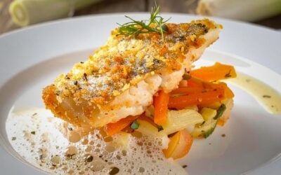 Gebratener Zander auf Gemüsebett mit Kräuterschaum