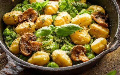 Gnocchi-Pfanne mit Basilikum-Pesto & Champignons