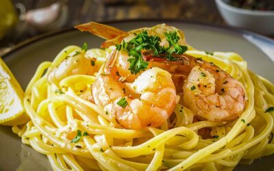 Garnelen auf Linguine mit Zitronensauce