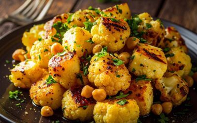 Gegillter Honig-Blumenkohl mit Halloumi und knusprigen Kichererbsen