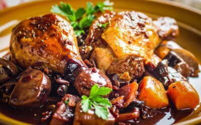 Coq au vin in Rotwein