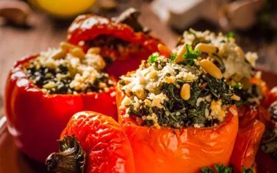Gefüllte Paprika mit Reis, Spinat und Käse