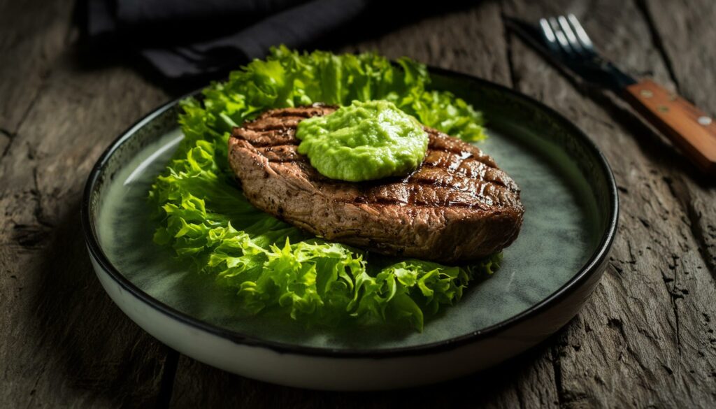 Gegrilltes-Steak-mit-Blattsalat-und-Avocado