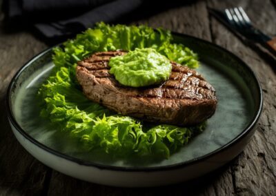 Gegrilltes-Steak-mit-Blattsalat-und-Avocado