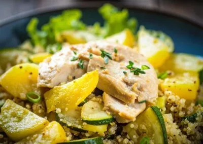 Hähnchenbrust-Zucchini-Pfanne mit Quinoa und frischem Thymian