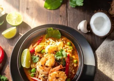 Thailaendische-Currysuppe-mit-Garnelen-und-Zuckerschoten
