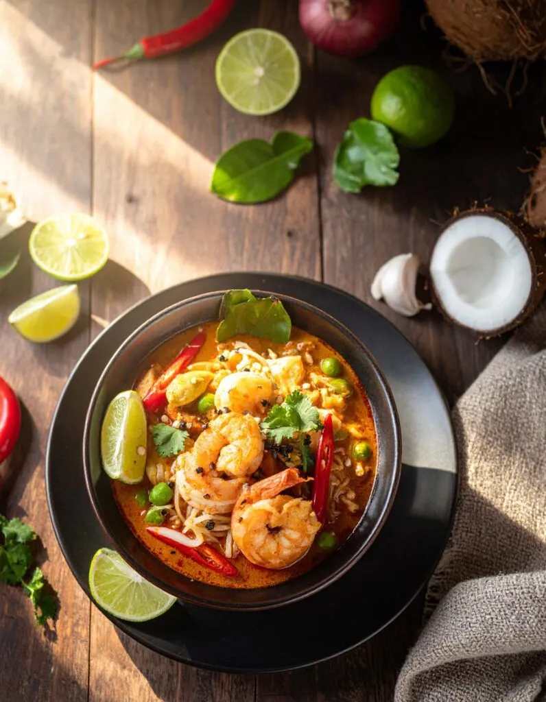 Thailaendische-Currysuppe-mit-Garnelen-und-Zuckerschoten