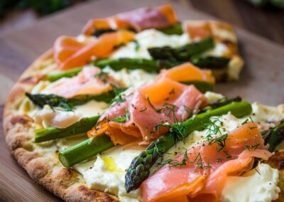 Flammkuchen mit Spargel und Lachs