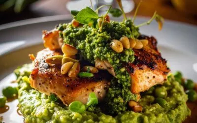 Hähnchen-Medaillons mit Bärlauch-Pesto & Erbsen-Püree