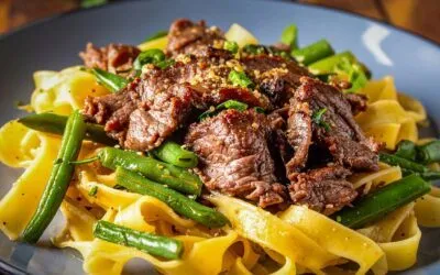 Rinderfilet-Pappardelle mit grünen Bohnen