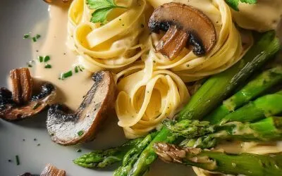 Tagliatelle mit Champignons und Spargel