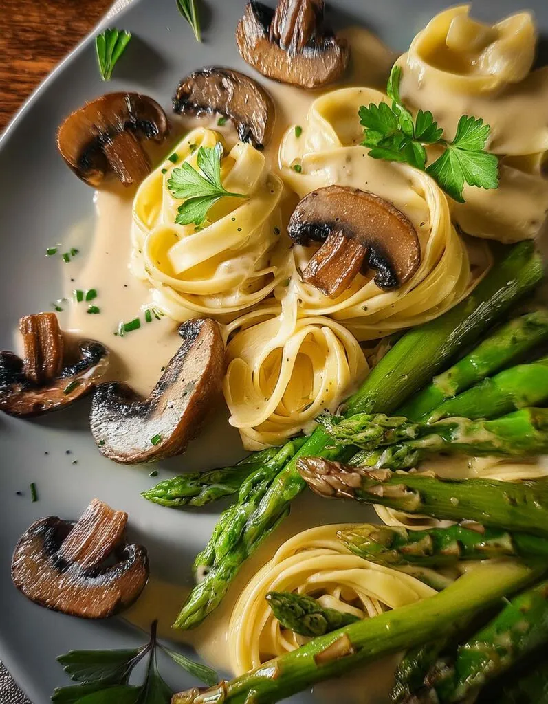 Tagliatelle mit Spargel und Champignons
