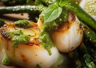 Jakobsmuscheln mit grünem Spargel
